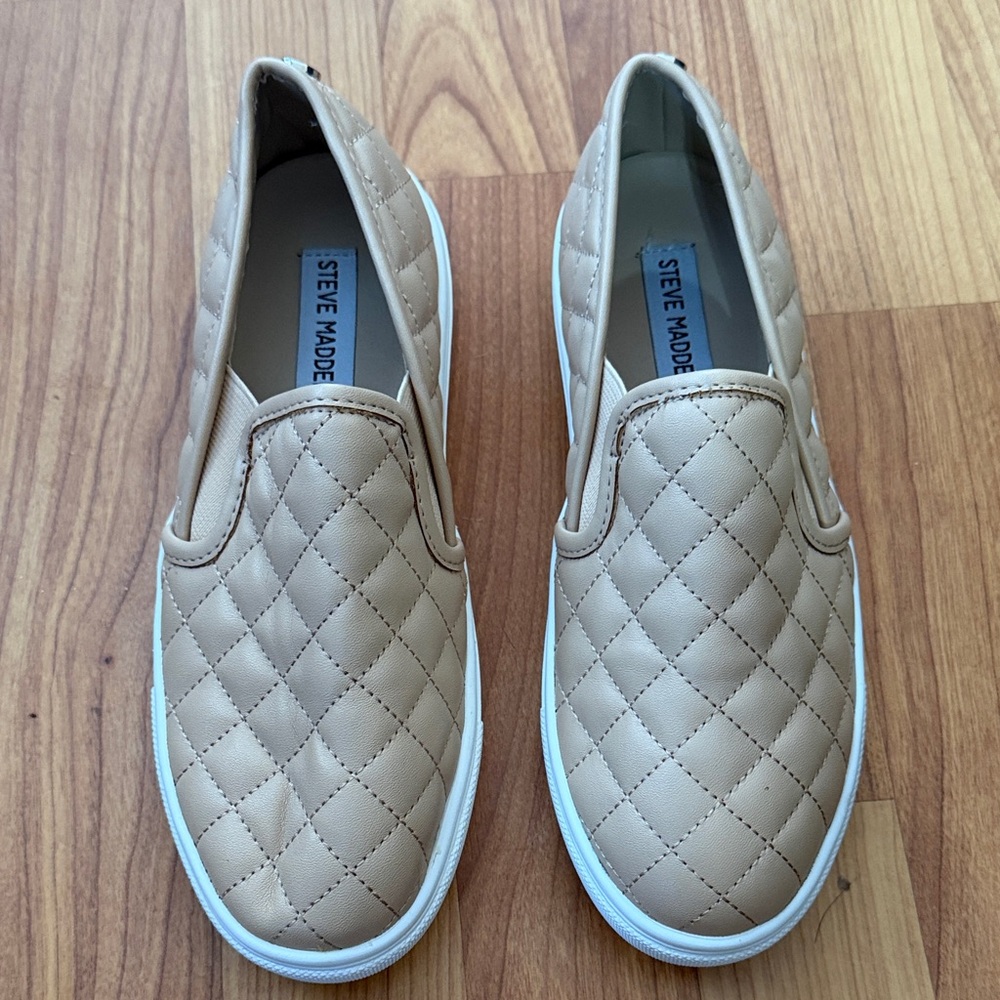 Steve Madden Tan Quilted Slip-On Sneakers